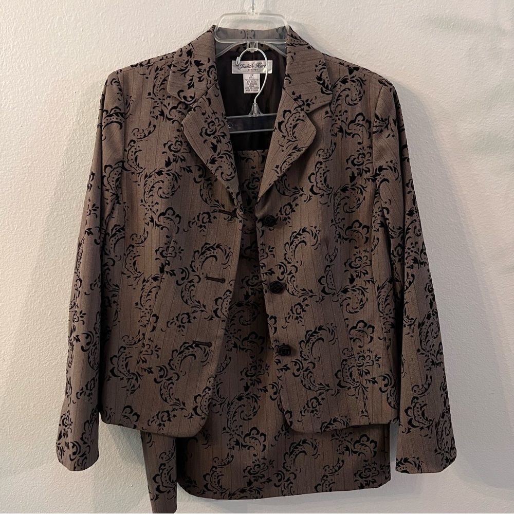Judith Hart Suit Jacket Skirt Size 12P Petite Brown Fully Lined Career